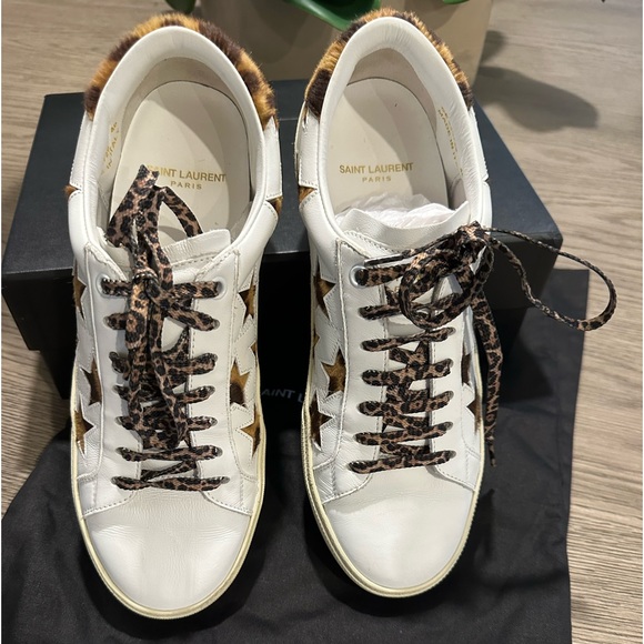 Saint Laurent sneackers , size 40. White with leopard stars and laces - Picture 9 of 10